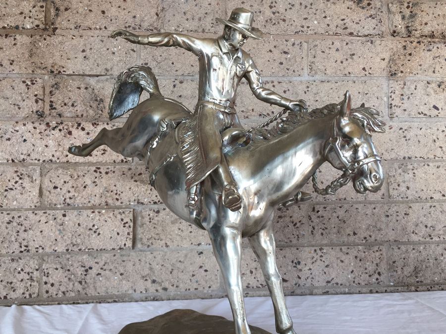 American Silvered-Metal Sculpture On Marble Base Of Horse & Cowboy Titled 'Classic Ride' Signed H. Bros Limited Edition 5/100 Estimate $700-$900 [Photo 2]