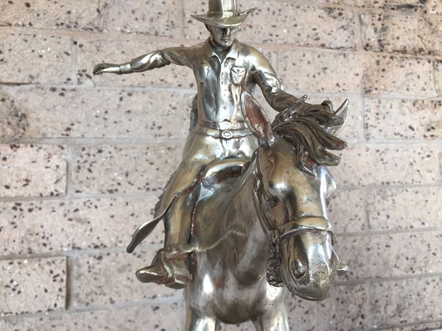 American Silvered-Metal Sculpture On Marble Base Of Horse & Cowboy Titled 'Classic Ride' Signed H. Bros Limited Edition 5/100 Estimate $700-$900 [Photo 4]