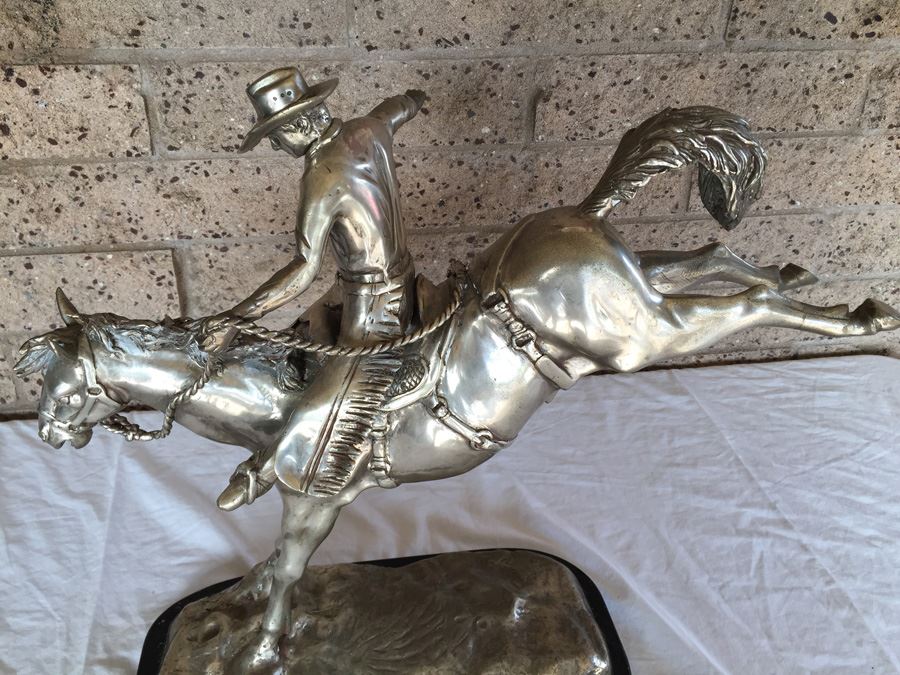 American Silvered-Metal Sculpture On Marble Base Of Horse & Cowboy Titled 'Classic Ride' Signed H. Bros Limited Edition 5/100 Estimate $700-$900 [Photo 8]