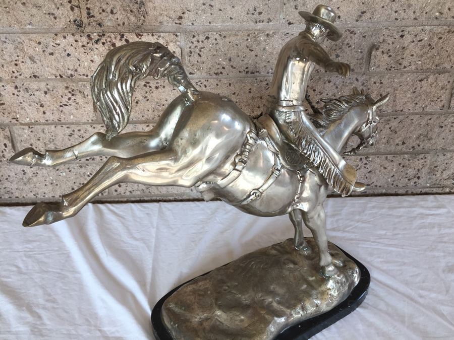 American Silvered-Metal Sculpture On Marble Base Of Horse & Cowboy Titled 'Classic Ride' Signed H. Bros Limited Edition 5/100 Estimate $700-$900 [Photo 14]