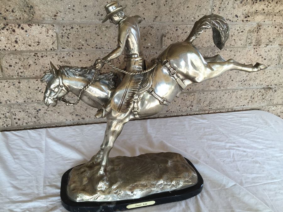 American Silvered-Metal Sculpture On Marble Base Of Horse & Cowboy Titled 'Classic Ride' Signed H. Bros Limited Edition 5/100 Estimate $700-$900 [Photo 6]