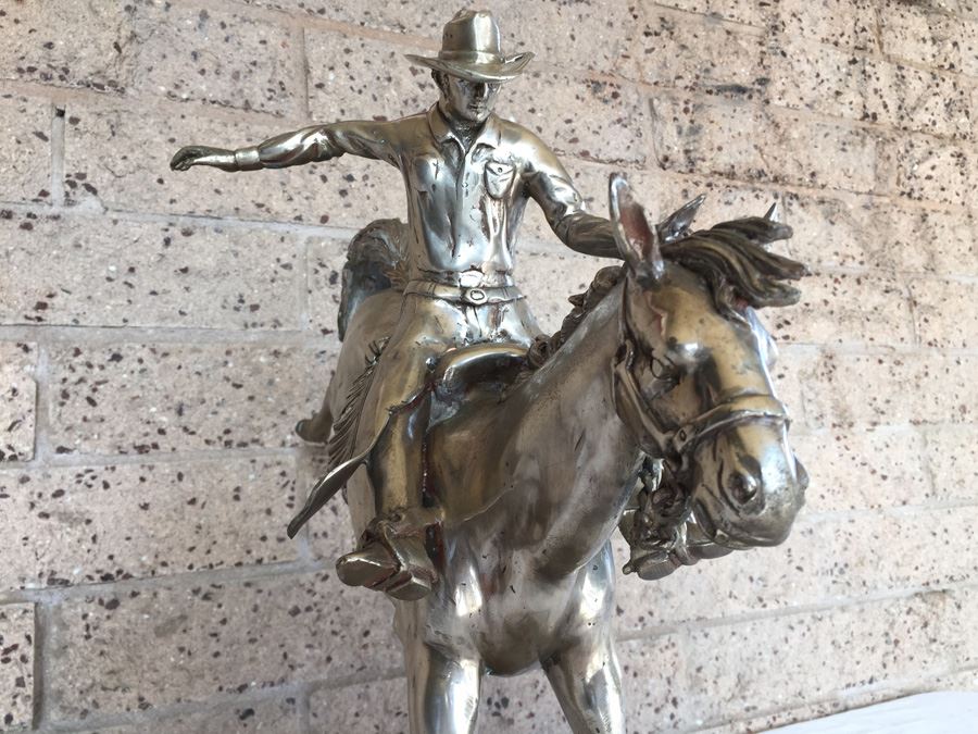American Silvered-Metal Sculpture On Marble Base Of Horse & Cowboy Titled 'Classic Ride' Signed H. Bros Limited Edition 5/100 Estimate $700-$900 [Photo 11]