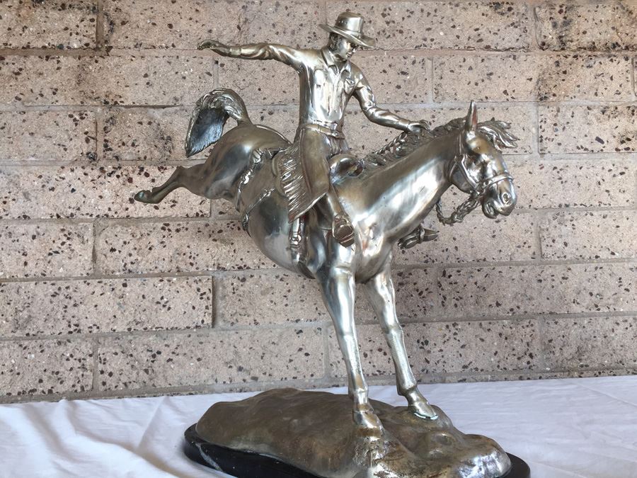 American Silvered-Metal Sculpture On Marble Base Of Horse & Cowboy Titled 'Classic Ride' Signed H. Bros Limited Edition 5/100 Estimate $700-$900 [Photo 12]