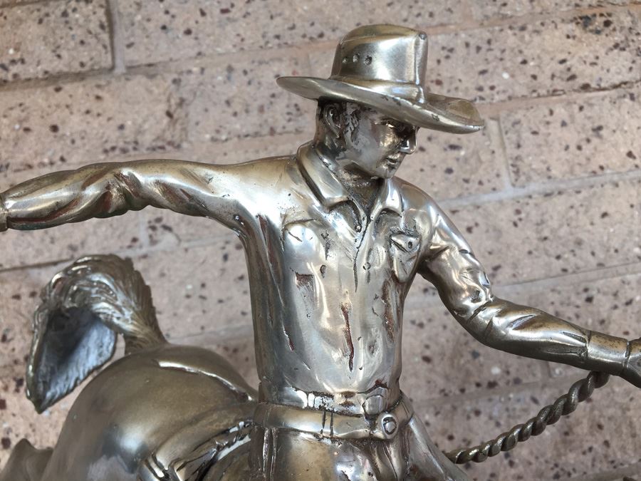 American Silvered-Metal Sculpture On Marble Base Of Horse & Cowboy Titled 'Classic Ride' Signed H. Bros Limited Edition 5/100 Estimate $700-$900 [Photo 13]