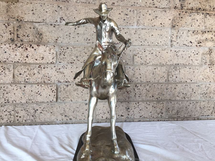 American Silvered-Metal Sculpture On Marble Base Of Horse & Cowboy Titled 'Classic Ride' Signed H. Bros Limited Edition 5/100 Estimate $700-$900 [Photo 10]
