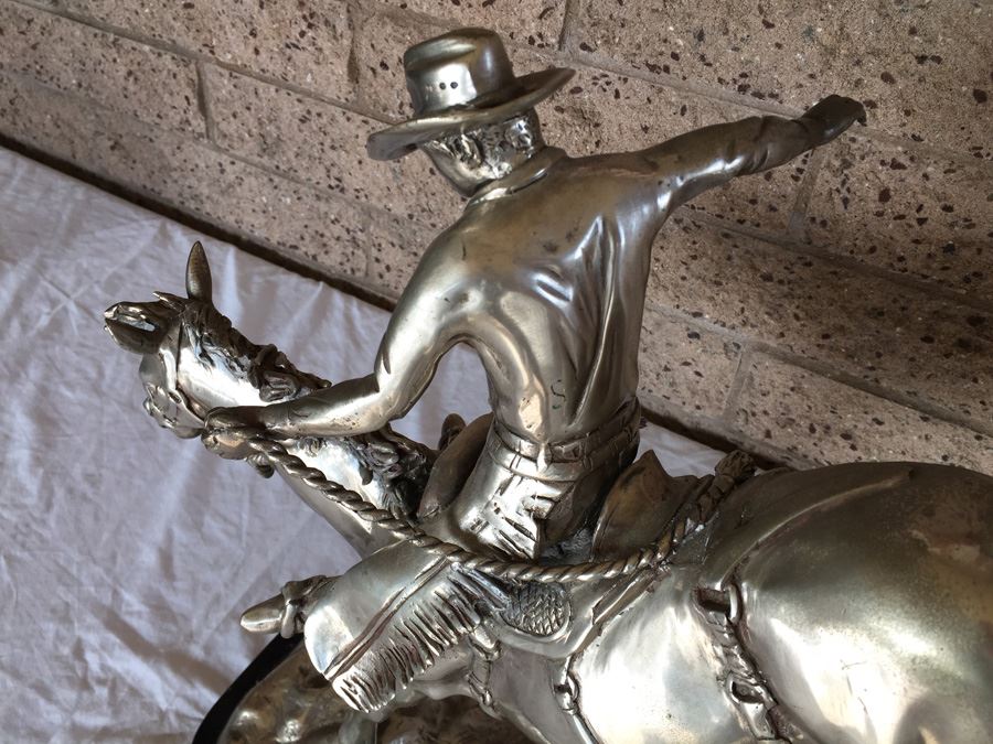 American Silvered-Metal Sculpture On Marble Base Of Horse & Cowboy Titled 'Classic Ride' Signed H. Bros Limited Edition 5/100 Estimate $700-$900 [Photo 9]