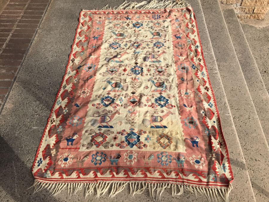 Hand Woven Wool Tribal Area Rug In Neutral Colors