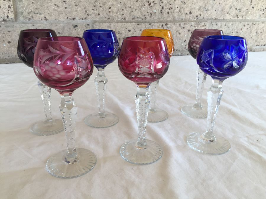 Multi Color Cut Crystal Fancy Bohemian Stemware Glasses