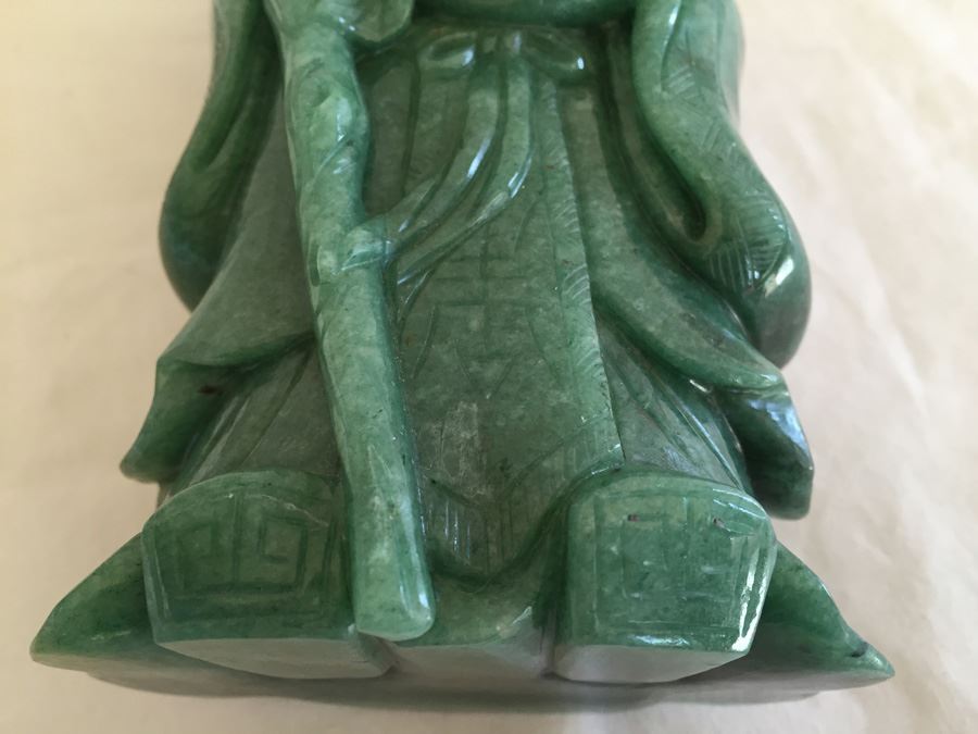 Stunning Nicely Carved JADE Chinese Elder Statue With Custom Carved Wooden Stand [Photo 27]