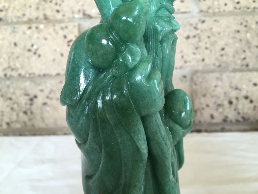 Stunning Nicely Carved JADE Chinese Elder Statue With Custom Carved Wooden Stand [Photo 16]