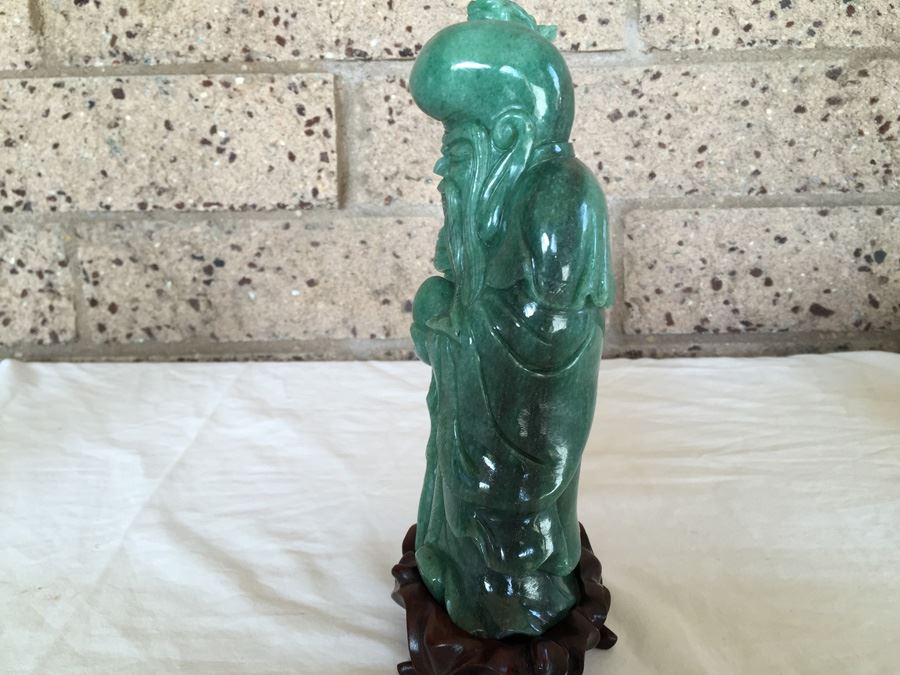 Stunning Nicely Carved JADE Chinese Elder Statue With Custom Carved Wooden Stand [Photo 24]