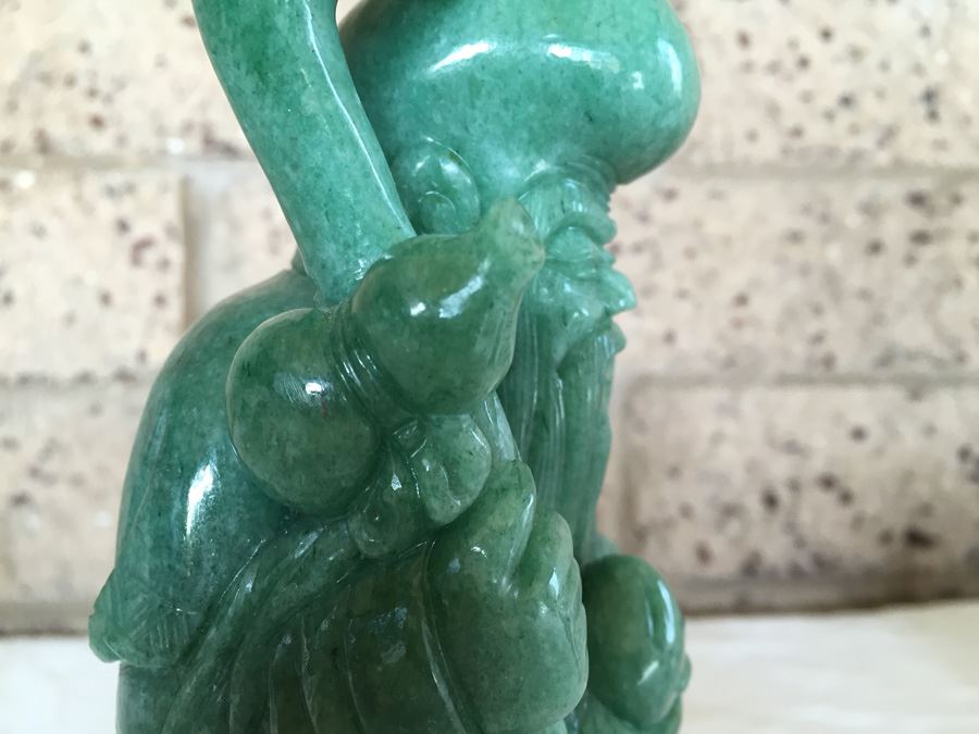 Stunning Nicely Carved JADE Chinese Elder Statue With Custom Carved Wooden Stand [Photo 15]