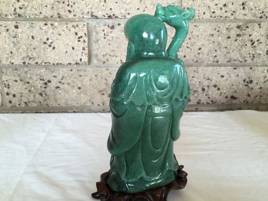 Stunning Nicely Carved JADE Chinese Elder Statue With Custom Carved Wooden Stand [Photo 19]