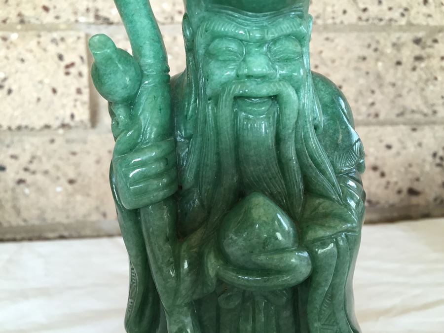 Stunning Nicely Carved JADE Chinese Elder Statue With Custom Carved Wooden Stand [Photo 12]
