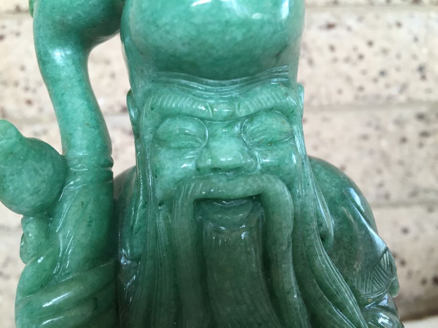 Stunning Nicely Carved JADE Chinese Elder Statue With Custom Carved Wooden Stand [Photo 13]