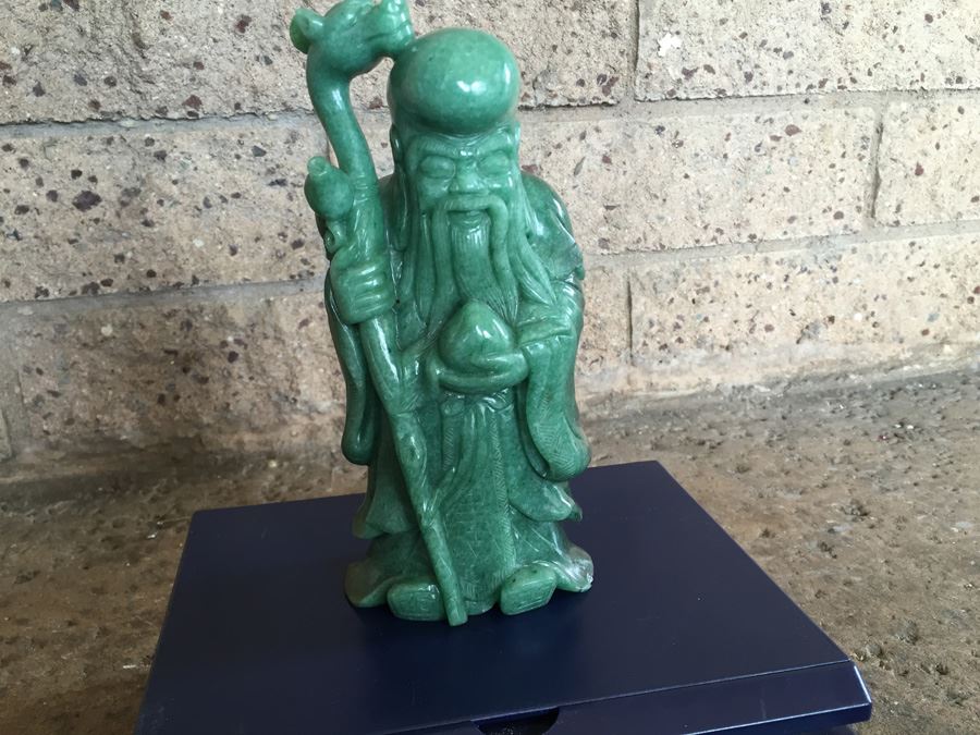 Stunning Nicely Carved JADE Chinese Elder Statue With Custom Carved Wooden Stand [Photo 34]