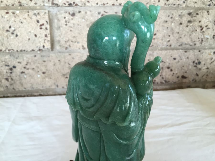 Stunning Nicely Carved JADE Chinese Elder Statue With Custom Carved Wooden Stand [Photo 18]