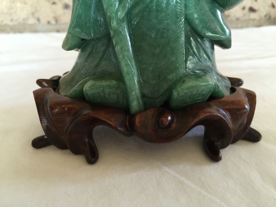 Stunning Nicely Carved JADE Chinese Elder Statue With Custom Carved Wooden Stand [Photo 11]
