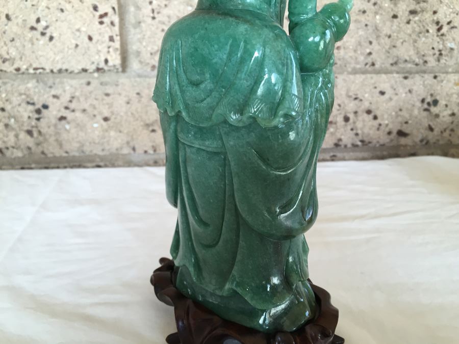 Stunning Nicely Carved JADE Chinese Elder Statue With Custom Carved Wooden Stand [Photo 5]