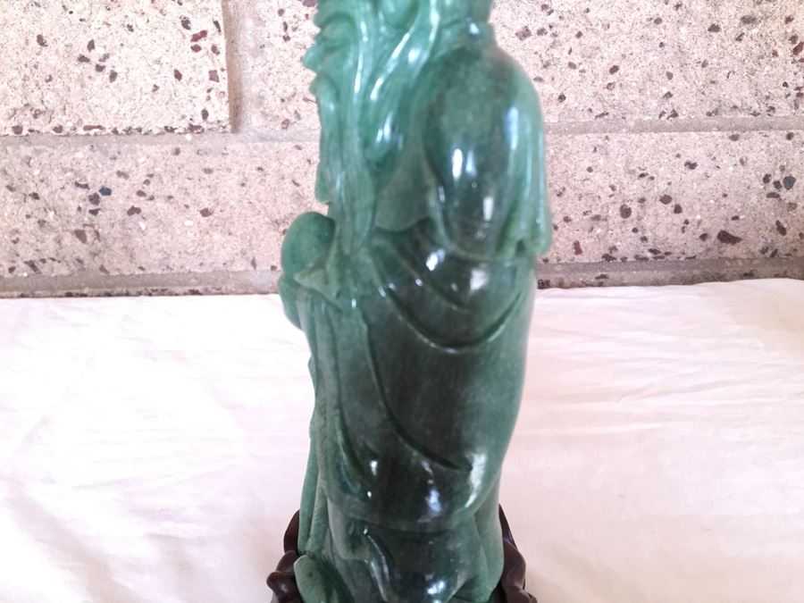 Stunning Nicely Carved JADE Chinese Elder Statue With Custom Carved Wooden Stand [Photo 25]
