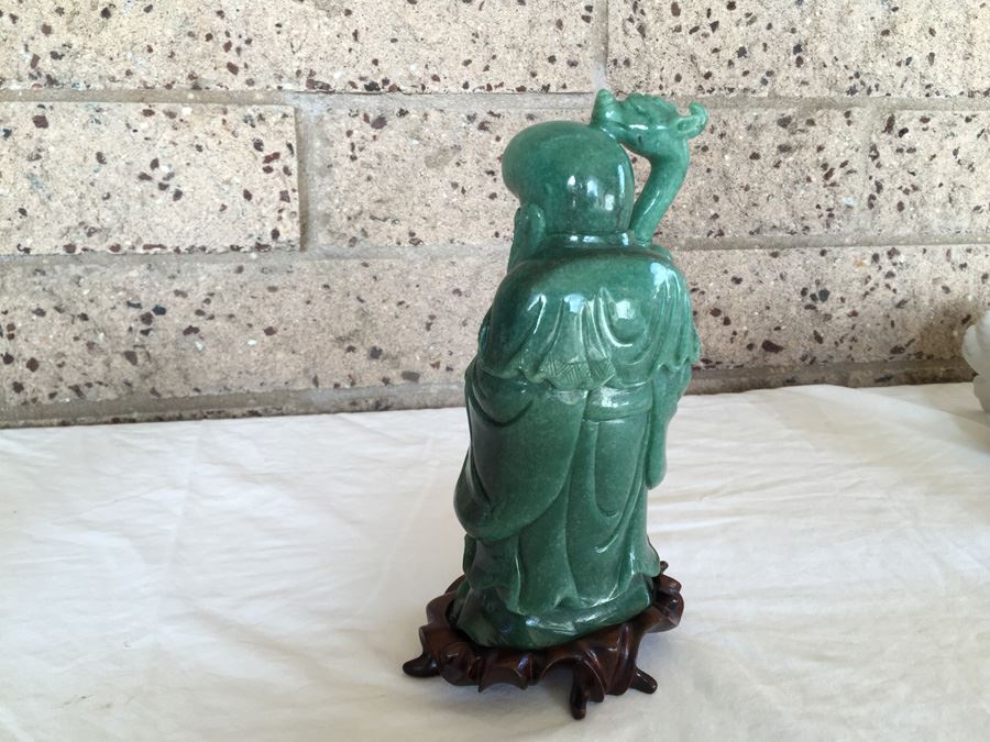 Stunning Nicely Carved JADE Chinese Elder Statue With Custom Carved Wooden Stand [Photo 21]