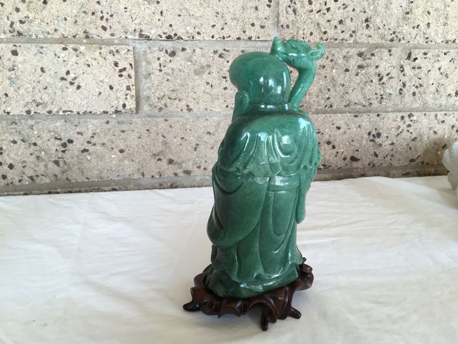 Stunning Nicely Carved JADE Chinese Elder Statue With Custom Carved Wooden Stand [Photo 22]