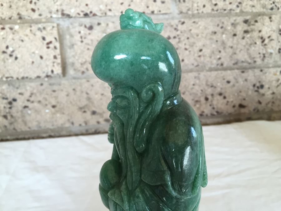Stunning Nicely Carved JADE Chinese Elder Statue With Custom Carved Wooden Stand [Photo 23]