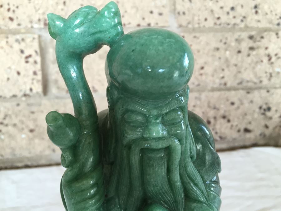 Stunning Nicely Carved JADE Chinese Elder Statue With Custom Carved Wooden Stand [Photo 7]