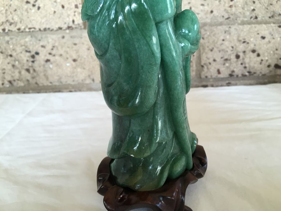 Stunning Nicely Carved JADE Chinese Elder Statue With Custom Carved Wooden Stand [Photo 17]