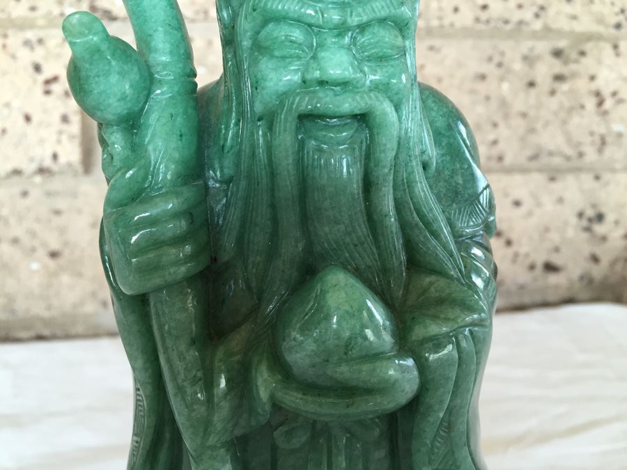 Stunning Nicely Carved JADE Chinese Elder Statue With Custom Carved Wooden Stand [Photo 8]