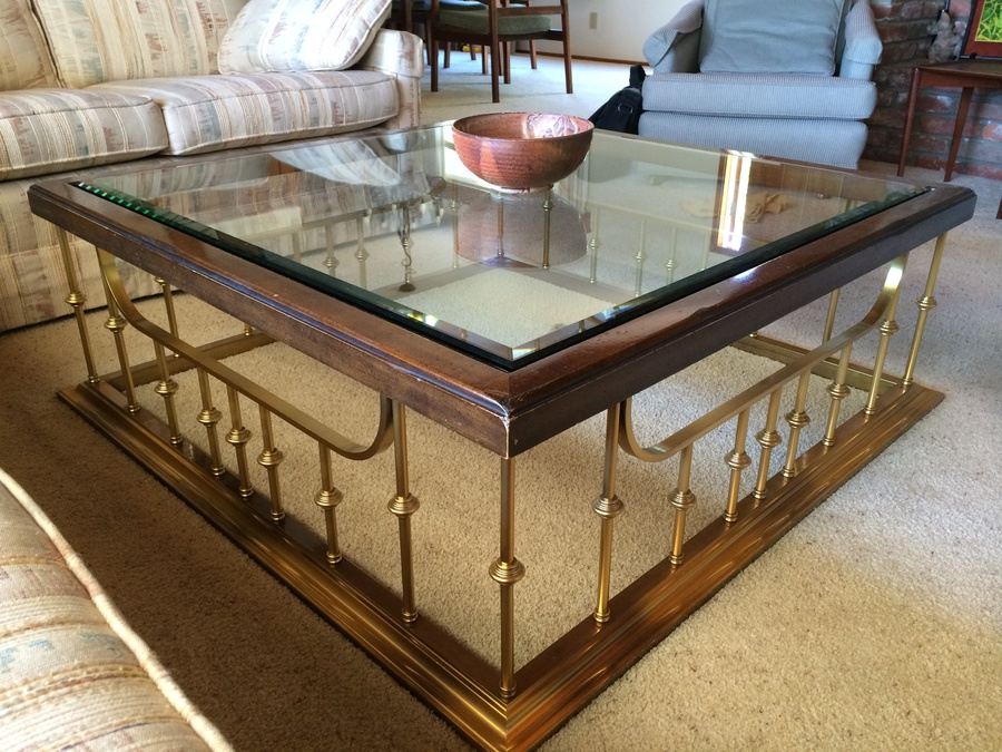 Brass Cocktail Table w/ Glass Top