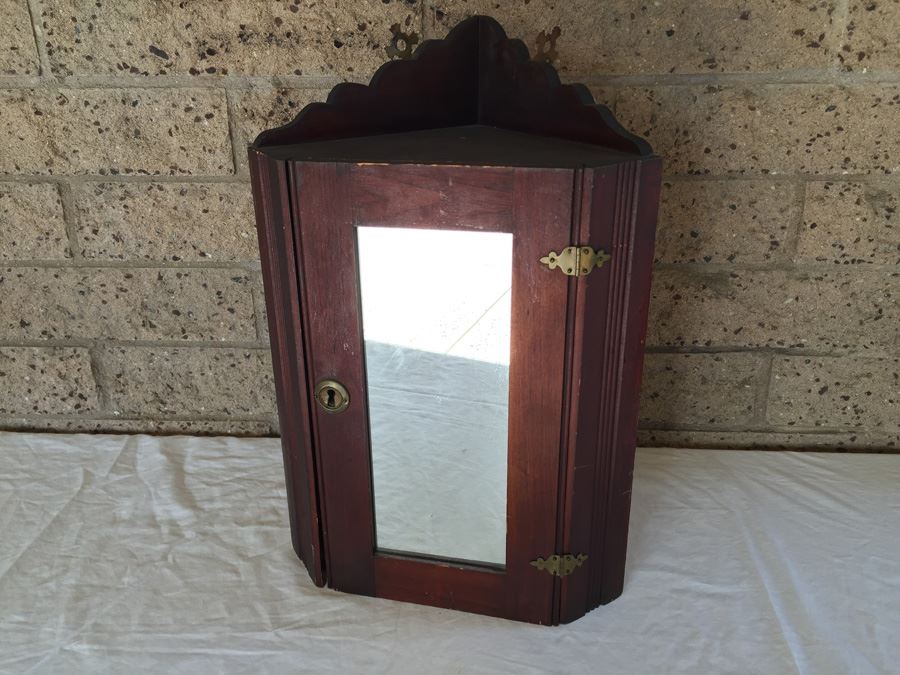 Vintage Wall-Mounted Corner Cabinet With Mirror