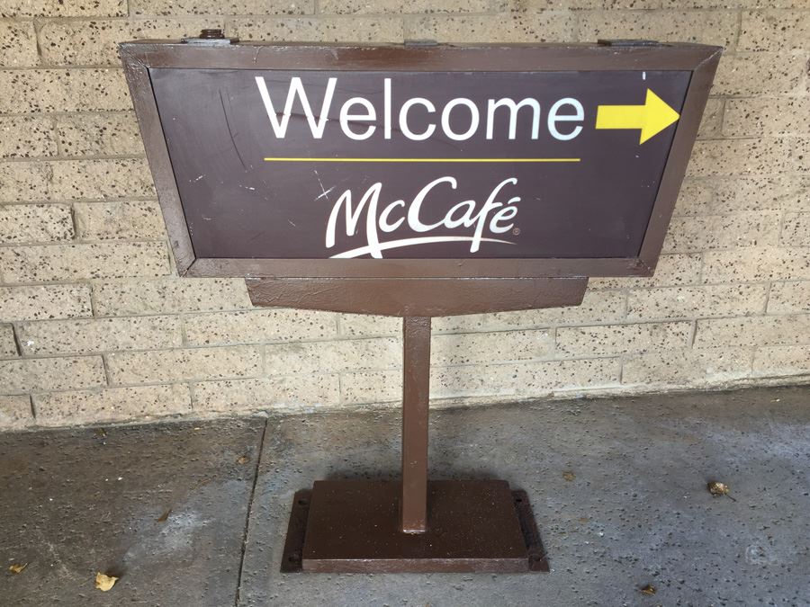 Vintage McDonalds Sign McCafe Says Welcome On One Side And Thank You On The Other [Photo 1]