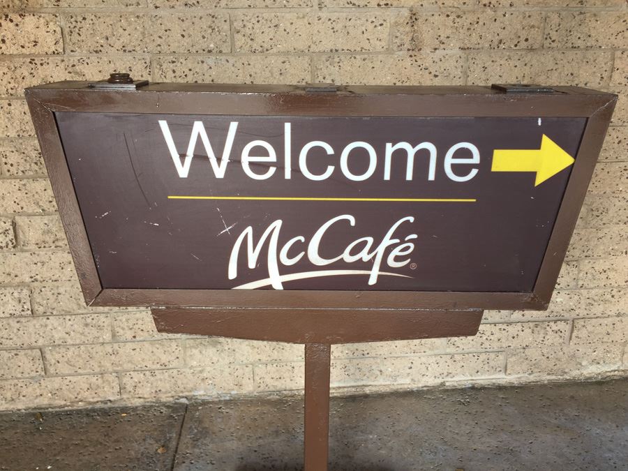 Vintage McDonalds Sign McCafe Says Welcome On One Side And Thank You On The Other [Photo 4]