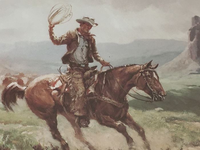 Framed Olaf Wieghorst (1899 - 1988) Hand Signed Print 'Cutting Cattle' [Photo 4]