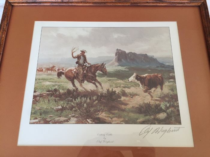Framed Olaf Wieghorst (1899 - 1988) Hand Signed Print 'Cutting Cattle' [Photo 3]