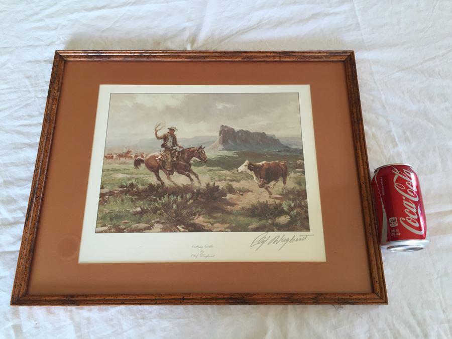 Framed Olaf Wieghorst (1899 - 1988) Hand Signed Print 'Cutting Cattle' [Photo 2]
