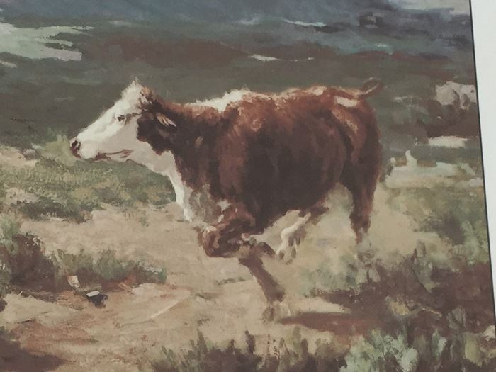 Framed Olaf Wieghorst (1899 - 1988) Hand Signed Print 'Cutting Cattle' [Photo 6]