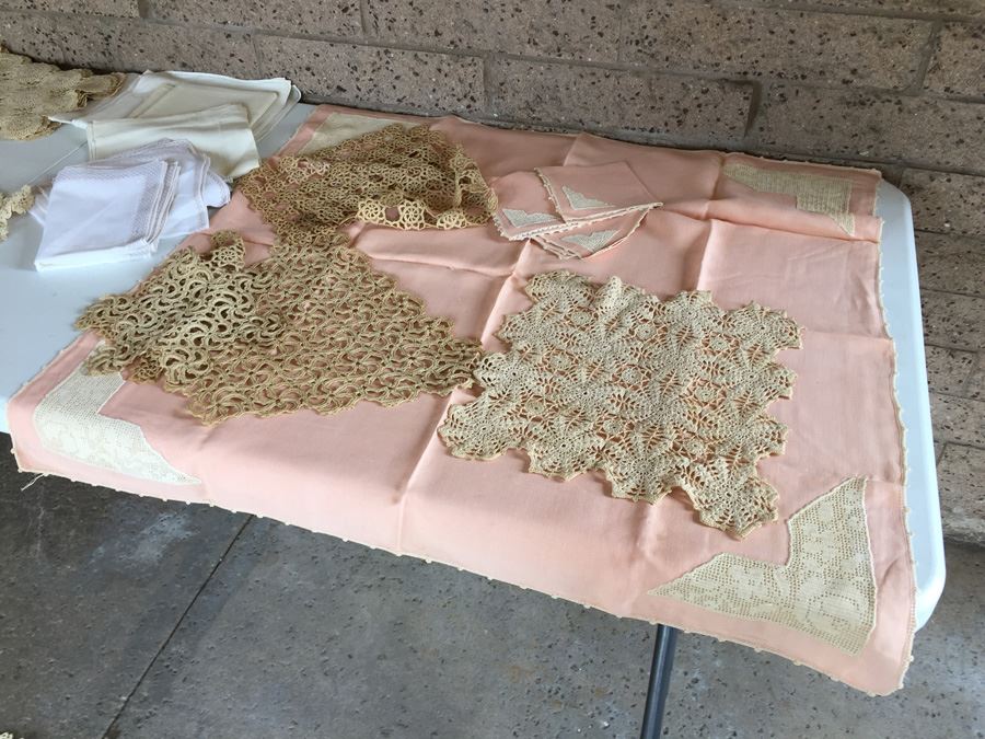JUST ADDED - Vintage Crochet Lot Includes Table Runners, Placemats & Tablecloth [Photo 5]