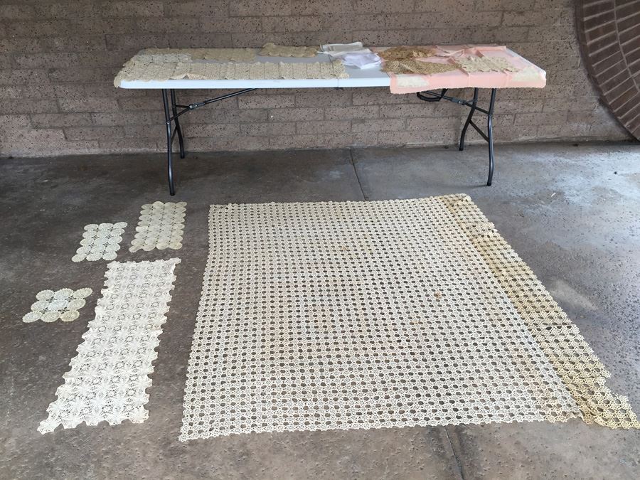 JUST ADDED - Vintage Crochet Lot Includes Table Runners, Placemats & Tablecloth