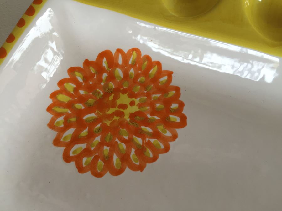 JUST ADDED - Vintage Hand Painted Italian Cermaic Egg Plates Deviled Egg Serving Tray [Photo 7]