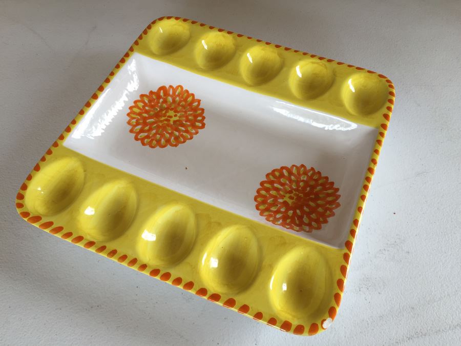 JUST ADDED - Vintage Hand Painted Italian Cermaic Egg Plates Deviled Egg Serving Tray [Photo 6]