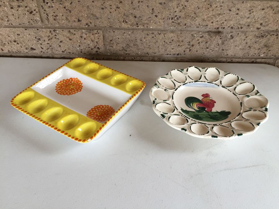 JUST ADDED - Vintage Hand Painted Italian Cermaic Egg Plates Deviled Egg Serving Tray