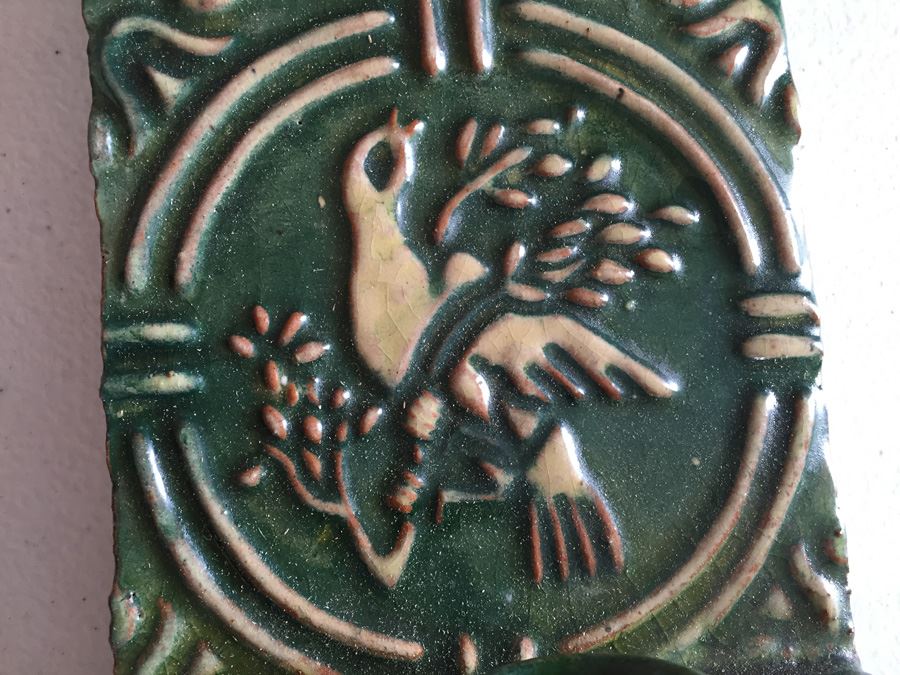 JUST ADDED - Lot Of Moravian Pottery And Tile Works Tiles And Candle Holder Plaque [Photo 16]