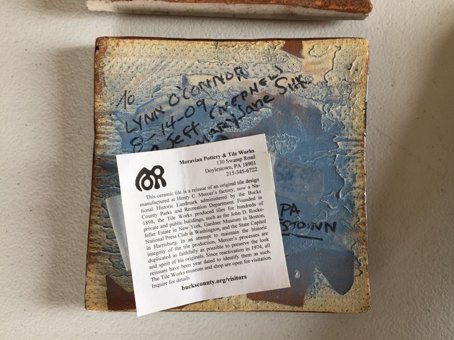 JUST ADDED - Lot Of Moravian Pottery And Tile Works Tiles And Candle Holder Plaque [Photo 20]