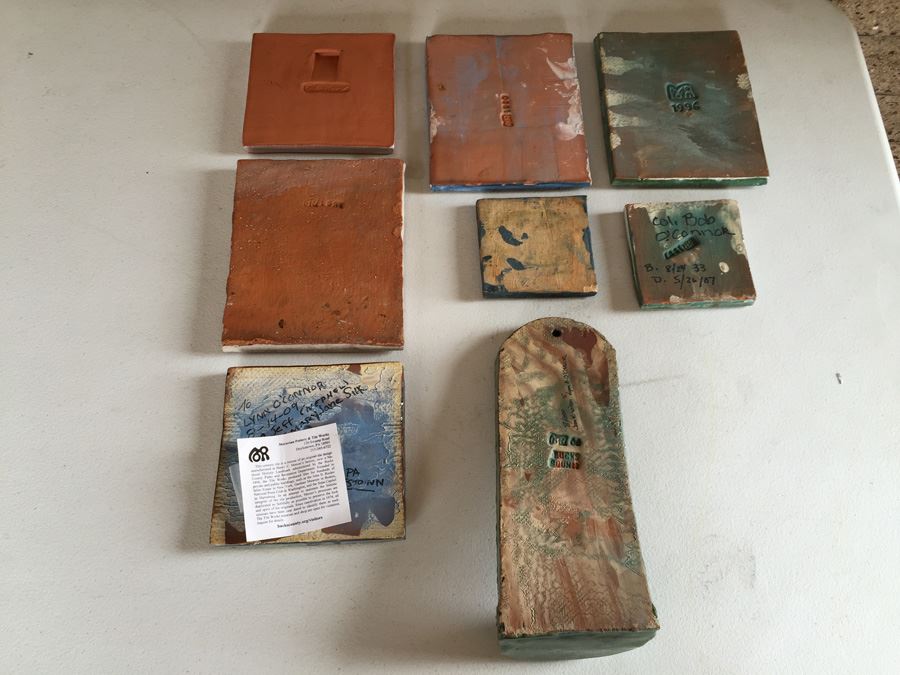 JUST ADDED - Lot Of Moravian Pottery And Tile Works Tiles And Candle Holder Plaque [Photo 19]