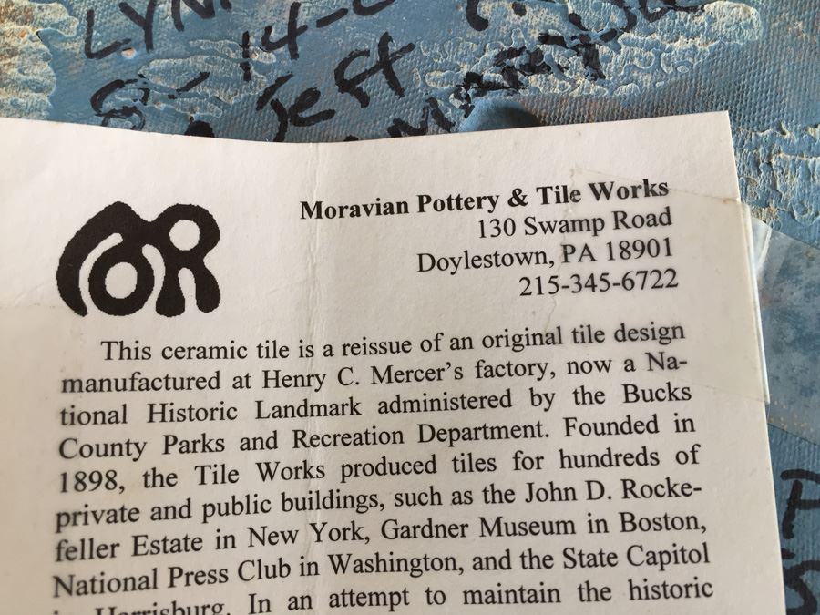 JUST ADDED - Lot Of Moravian Pottery And Tile Works Tiles And Candle Holder Plaque [Photo 22]