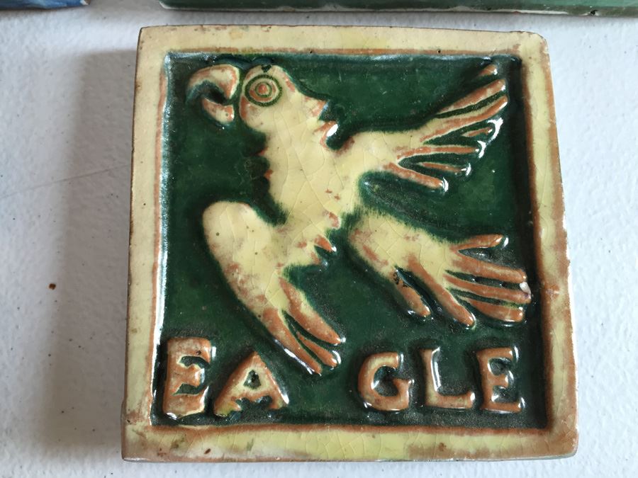 JUST ADDED - Lot Of Moravian Pottery And Tile Works Tiles And Candle Holder Plaque [Photo 4]