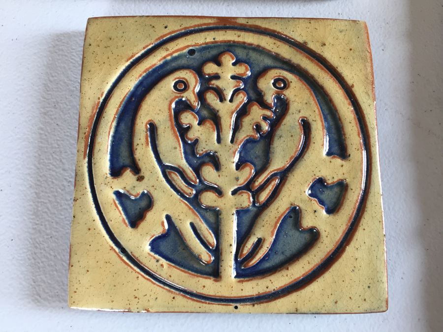 JUST ADDED - Lot Of Moravian Pottery And Tile Works Tiles And Candle Holder Plaque [Photo 18]