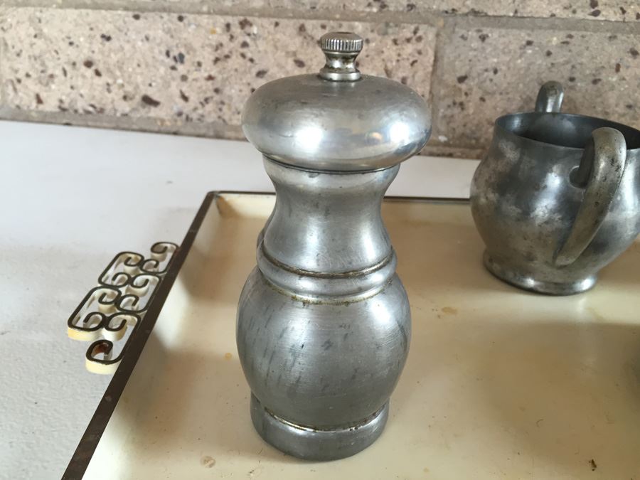 JUST ADDED - Pewter Lot With Hollywood Regency Serving Tray [Photo 5]